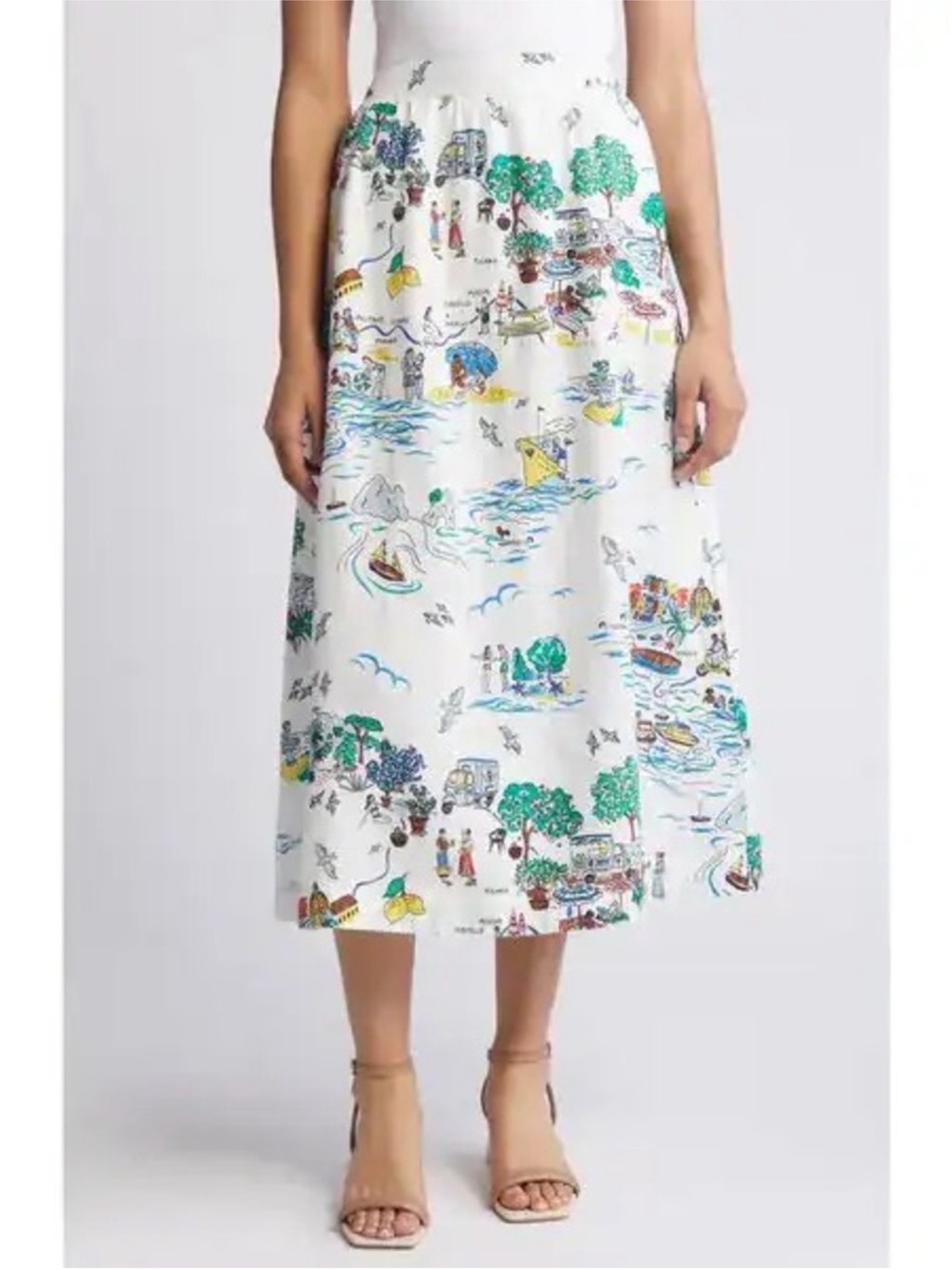 Boden Florence Linen Midi Skirt Amalfi Coast Italy Novelty Print
